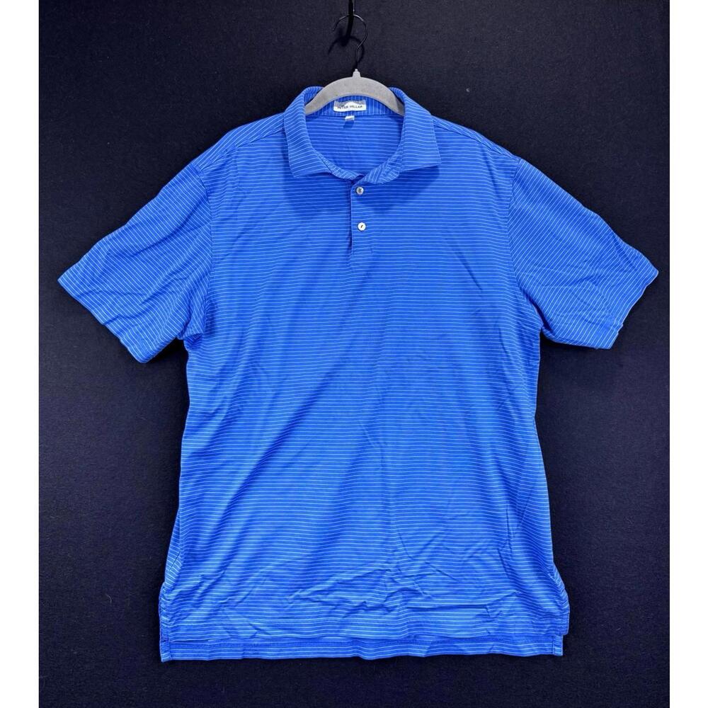 Peter Millar Golf Polo Mens Large Blue Striped 100% Cotton Shirt